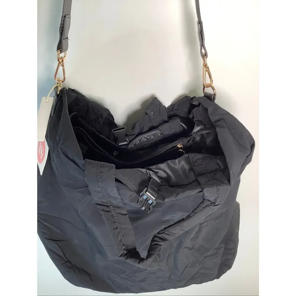 Ilyswee Black Slouchy Crossbody Shoulder Bag Travel Utility Casual P7-11